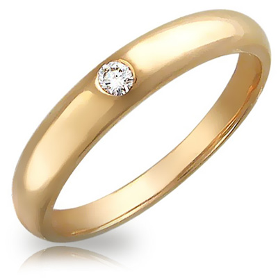 Обручальное кольцо с одним драгоценным камнем c бриллиантом 0,07 crt из красного золота 585 пробы, фото. Купить по цене 33605 руб.